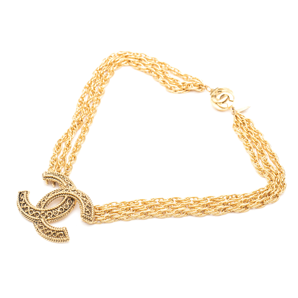 Pre-Loved Chanel CC Gold Plated Deca Triple Link Chain Necklace